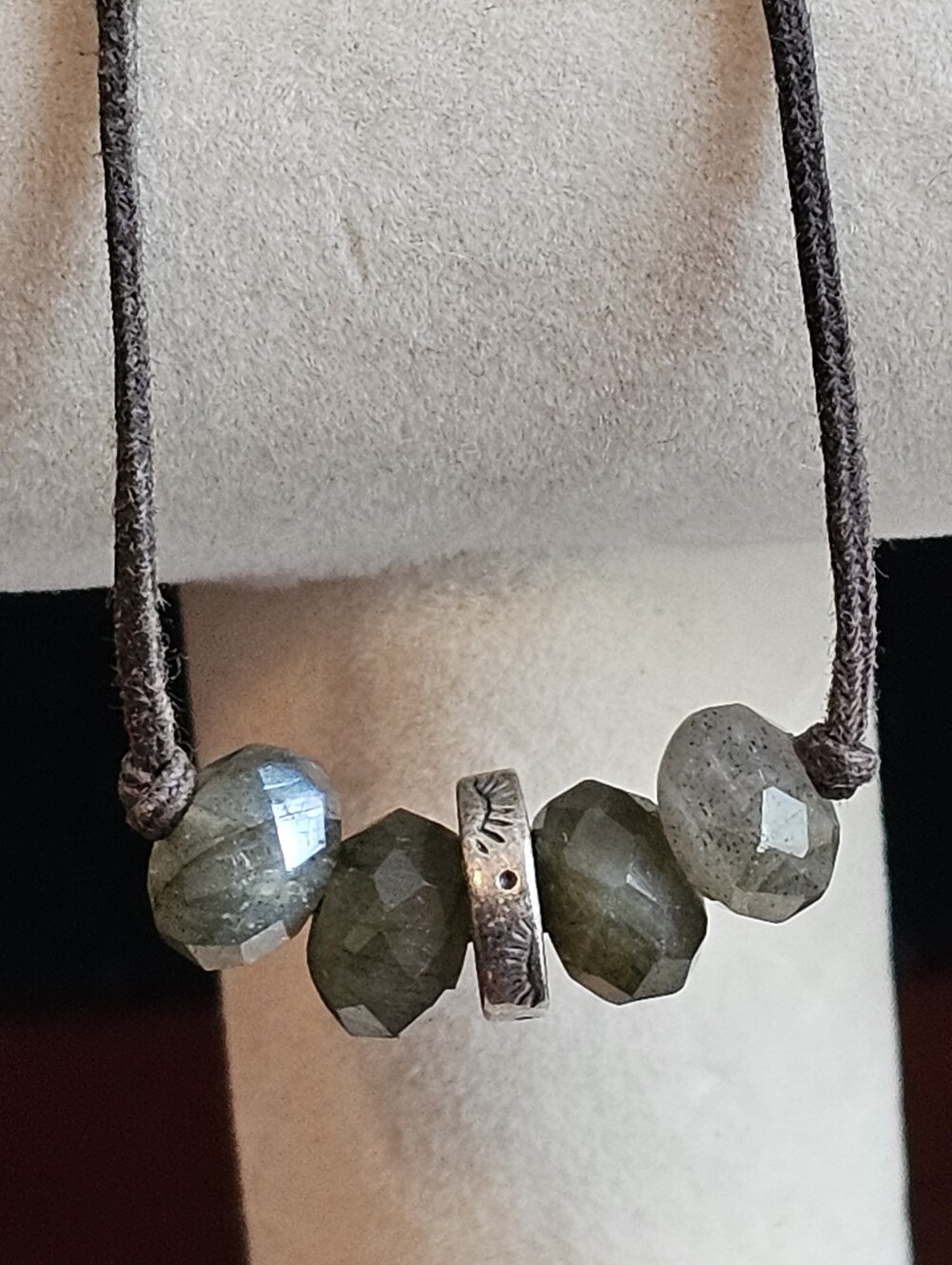 Peyote Bird Labradorite and Quartz Bead Leather Necklace